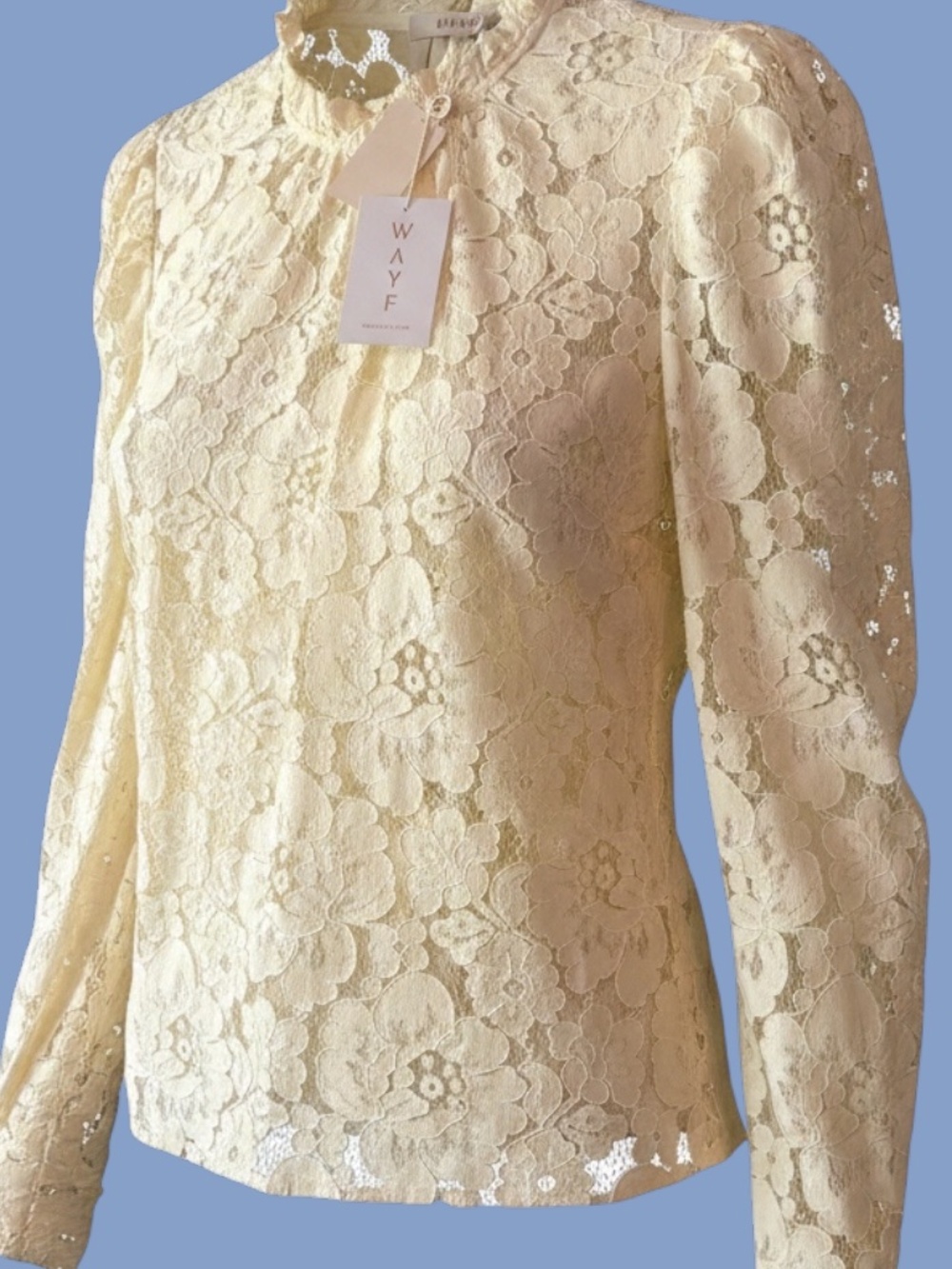WAYF Emma Women's Puff Sleeve Mock Neck Ivory Lace Blouse XXL NWT